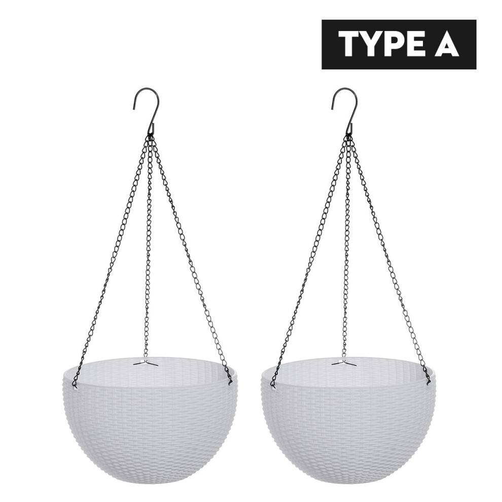 (White, A) Large Rattan Plaited Hanging Plant Pots Flower Baskets Rope Flower Pot