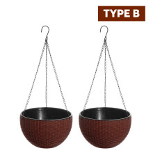(Coffee, B) Large Rattan Plaited Hanging Plant Pots Flower Baskets Rope Flower Pot