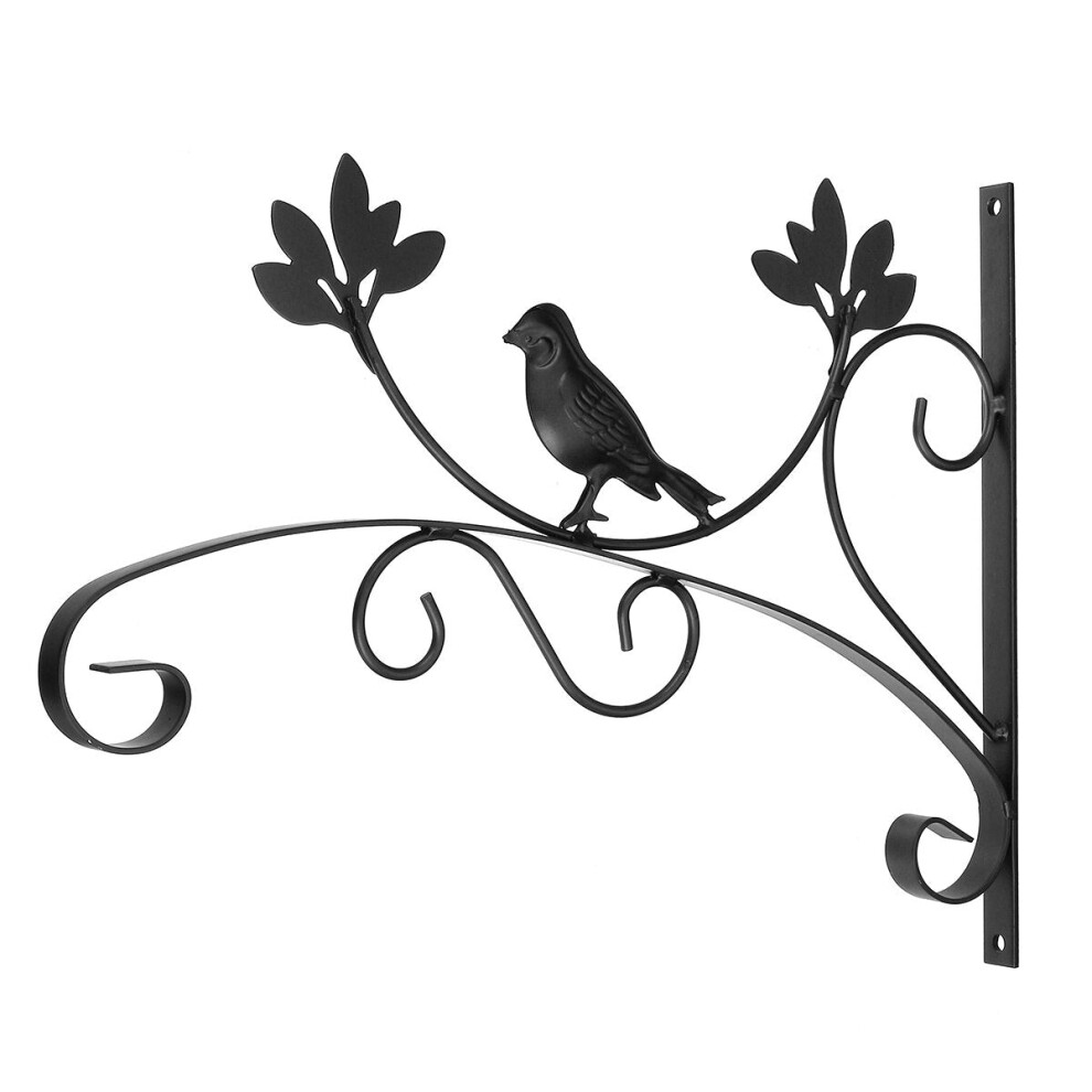 (Black) Garden Hanging Wall Basket Brackets Metal Outdoor Plant Pot Hanger Hooks Decoration