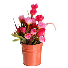 (Orange) Mini Flower Pot Hanging Balcony Garden Planter Metal Hook Iron Bucket Decoration