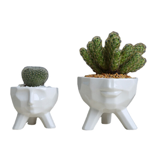 (S) Creative Humanoid Ceramic Flower Pot Green Succulent Planter Plant Container 2