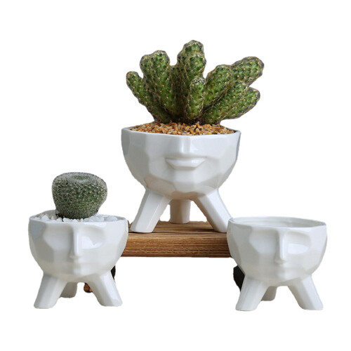 (S) Creative Humanoid Ceramic Flower Pot Green Succulent Planter Plant Container 1