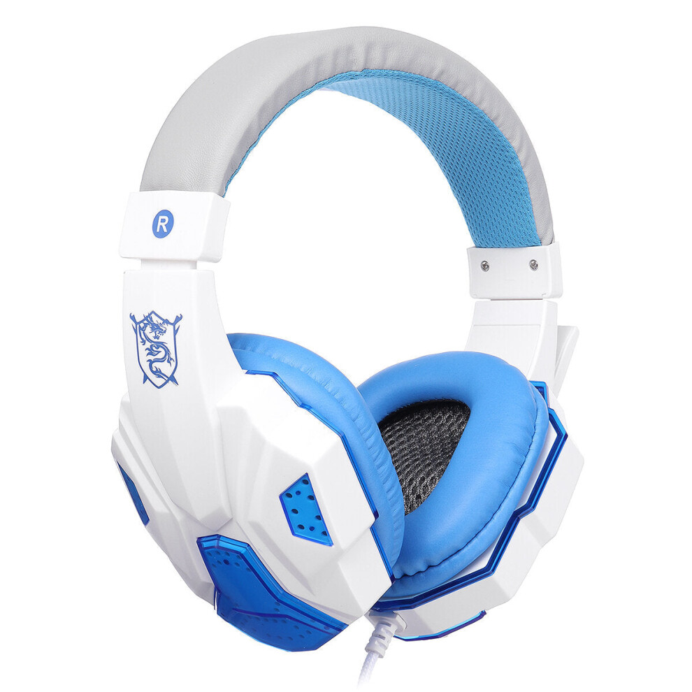 (White&Blue) Gaming Headphones Wired Gamer Headset Stereo Sound Over Ear Headphone with Mic LED Light for PS4 XBOX PC Laptop Computer