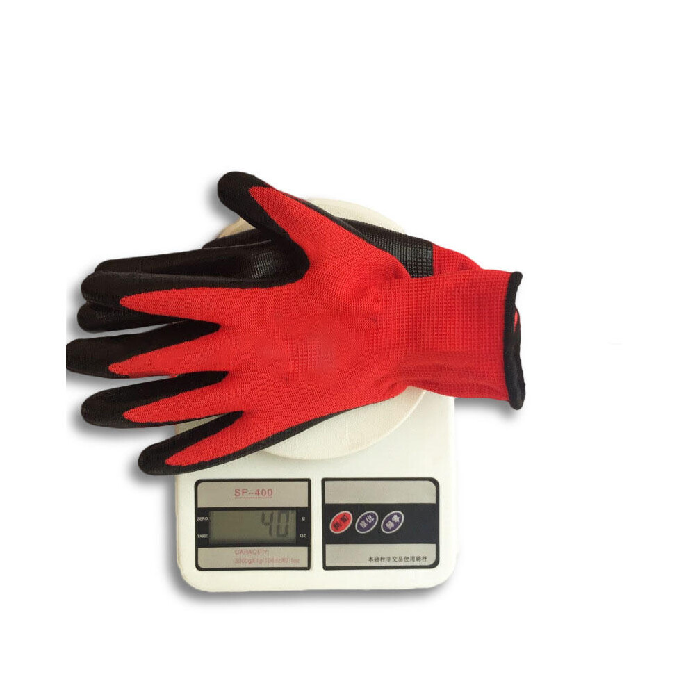 (Red) Garden Labour Protection Nylon Glove 1 Pair Nitrile Coated Working Gloves Anti Skid Wear Resistant