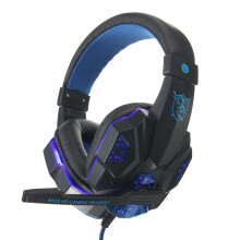 (Black+Blue) USB 3.5mm LED Surround Stereo Gaming Headset Headbrand Headphone With Mic