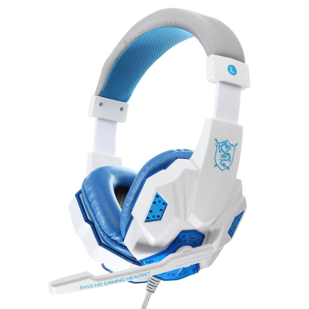 (+Blue) Usb 3.5Mm Led Surround Stereo Gaming Headset Headbrand Headphone With Mic White/Blue 6112212298152