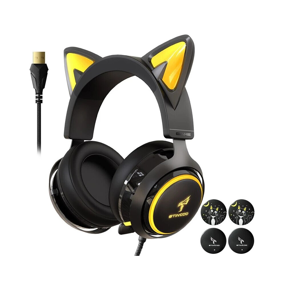 (USB 7.1) Gaming Headset USB 7.1 RGB Lights 3 Modes With 4 Covers Retractable Mic for Games/Video/Live-image-OPC-PGKBMRJ-NEW