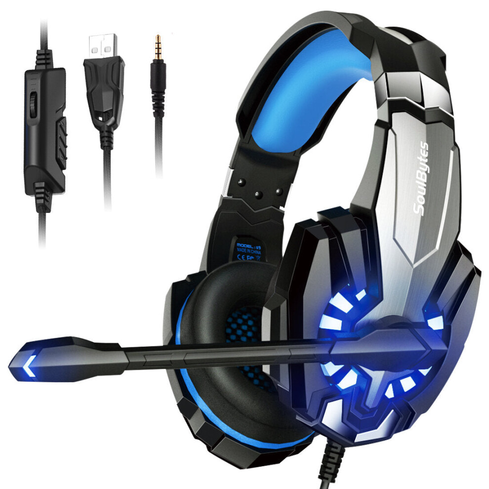 (Blue) Gaming Headset Multifunctional Noise Cancelling Head-mounted Luminous Headset Gaming Wired Headphone-image-OPC-PGKBMRX-NEW