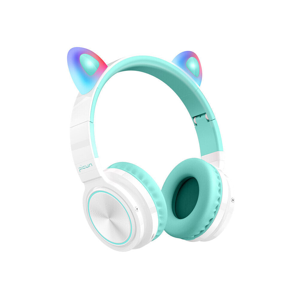 (Green) Lucky Cat Bluetooth Wireless Headset LED Light TF Card Cute Cat Ear Girls Earphone Hi-Fi Stereo Bass Headphone With Mic-image-OPC-PGKBMTB-NEW