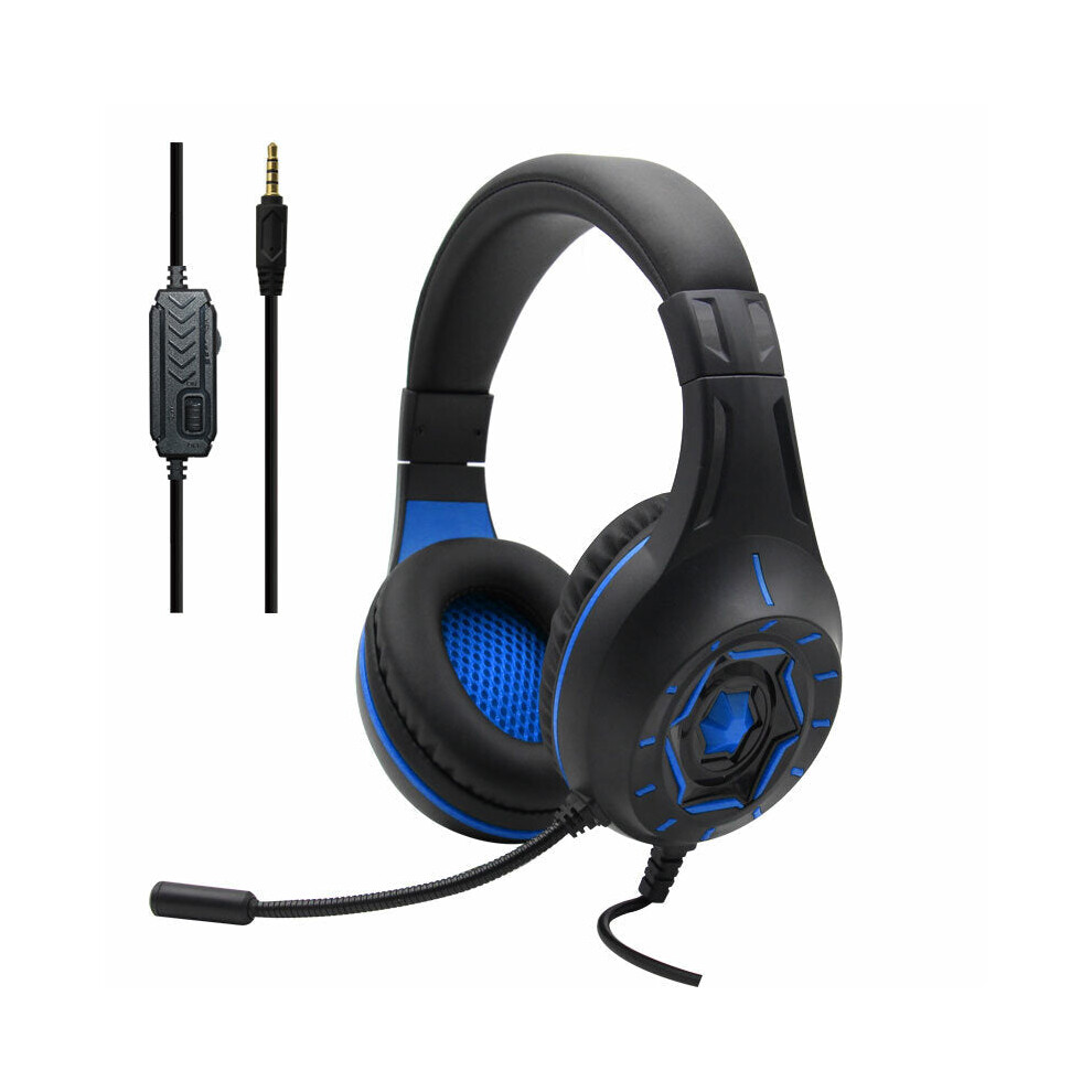 (Blue) Gaming Headset 3.5Mm Wired Stereo Gaming Headphone With Noise Reduction Microphone Gaming Headset Blue 6112212292730