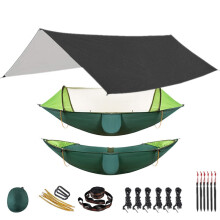 (Black and Green) Outdoor Hammock for Travel Camping Hiking Garden Hammock 2 Person Portable Hammock Sleep Swing with Mosquito Net Rain Fly Tarp