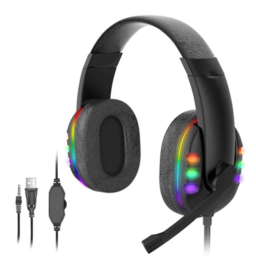 Gaming Headphones 7.1 Surround Sound Stereo 40Mm Dynamic Drivers Earphone Luminous Adjustable 3.5Mm Head-Mounted Wired Headset With Mic 6112212287729