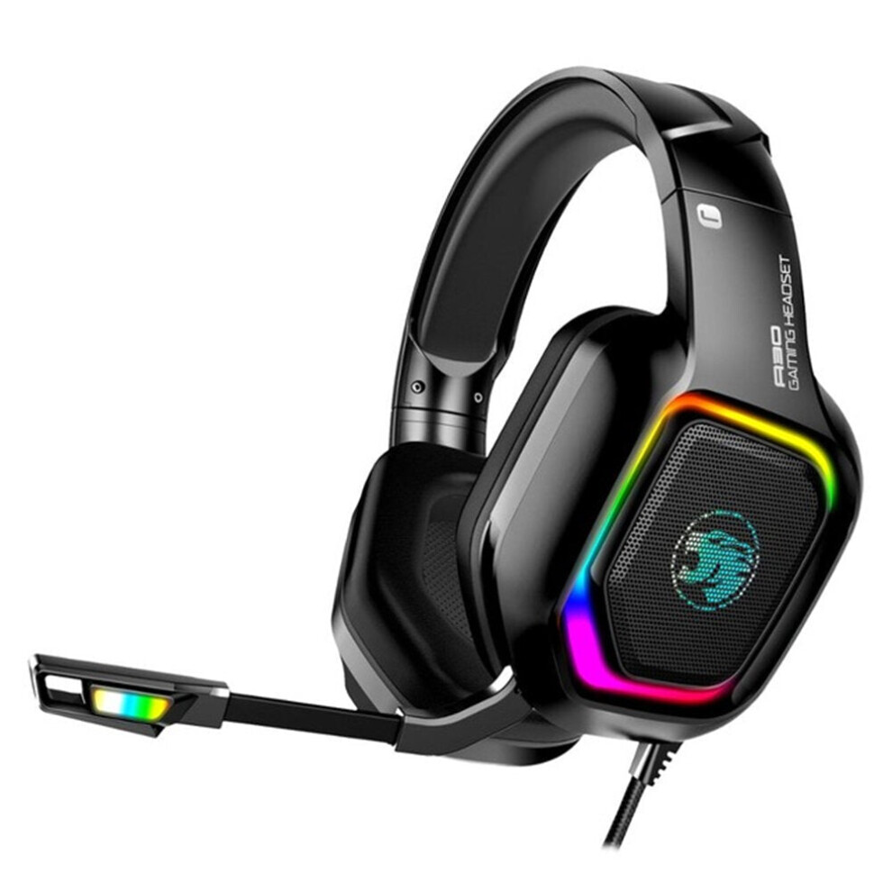 (Black) Wired 3.5mm Gaming Headset Surround Sound Bass Gaming Headphones Noise Reduction LED Light Stereo Over-Ear Headphones With Microphone