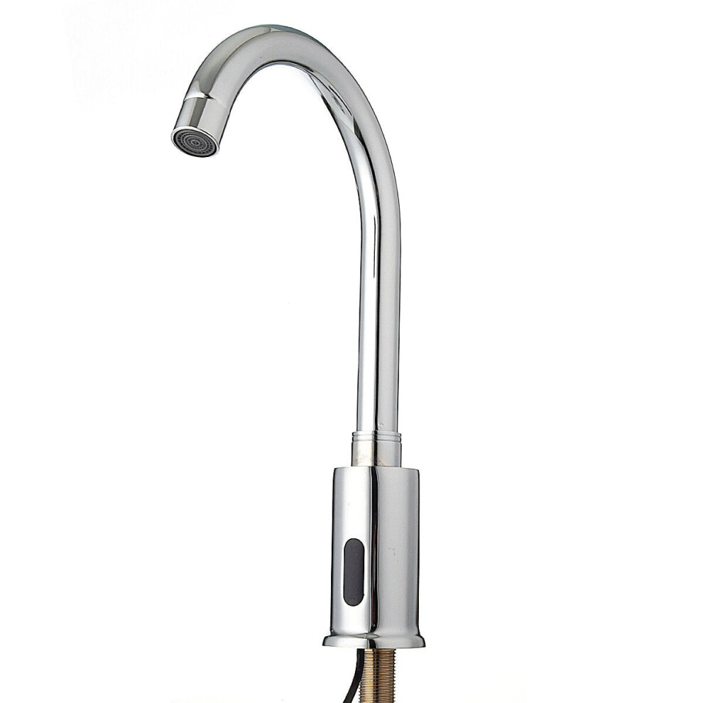 Zinc Alloy Automatic Infrared Sensor Kitchen Basin Sink Faucet Smart Touchless Single Cold Tap Handle Deck Mount w/ Hose Controller Box
