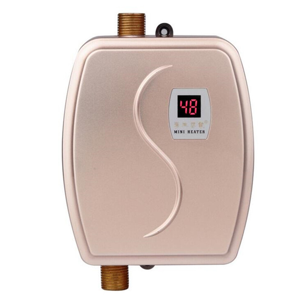 (Gold, EU Plug) 3800W Mini Instant Electric Tankless Water Heater Faucet Home Bathroom Sink Tap