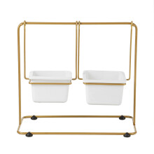 (Gold, Square Basin) Flower Pot Ceramic Succulent Planter Pots Iron Rack with Ceramic For Garden