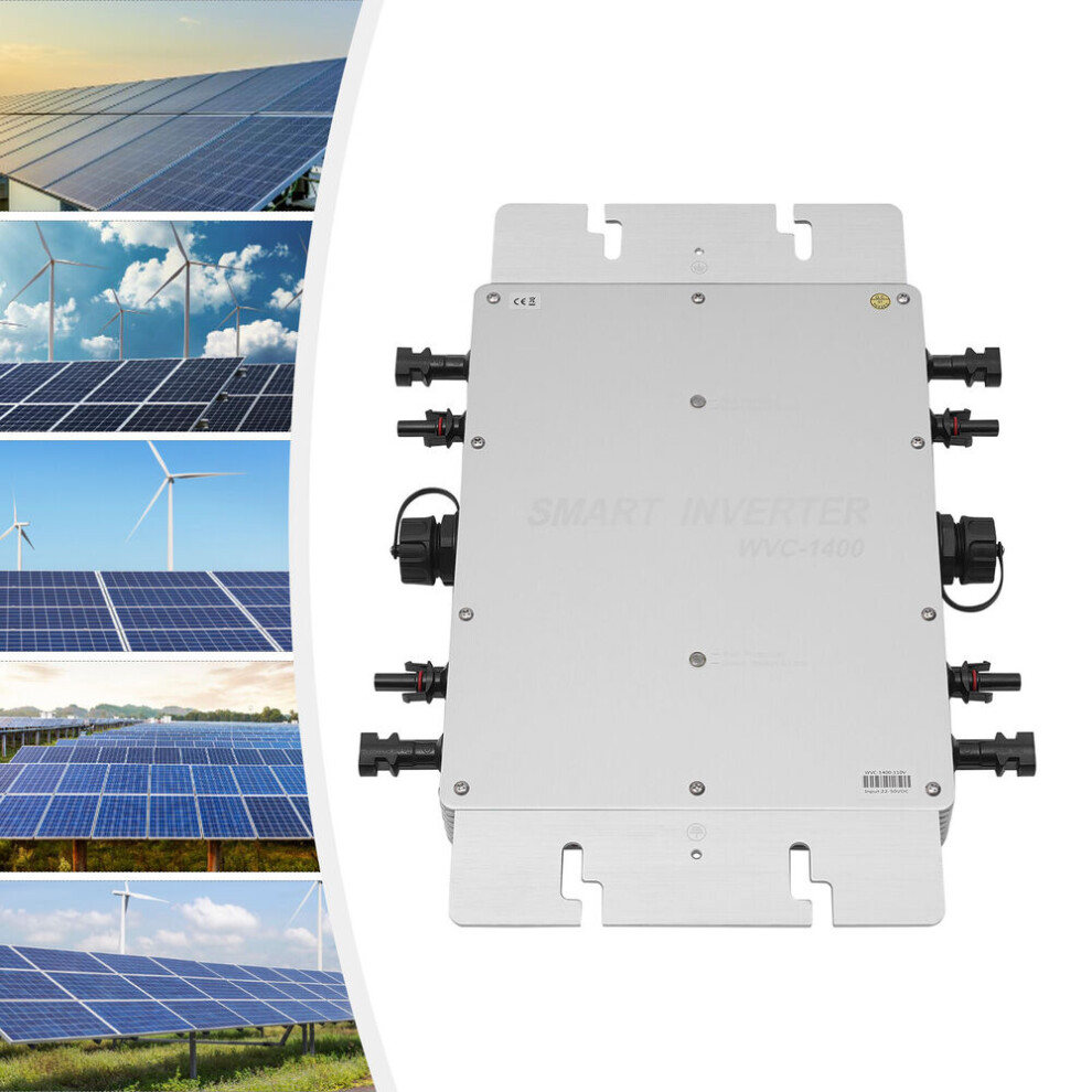 Waterproof Solar Micro Inverter 1400W Grid Tie Mppt Pure Sine Wave Dc To Ac 110V Silver 9495687767529