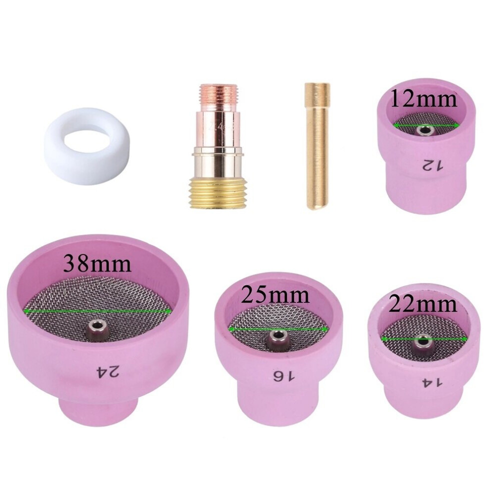 7PCS TIG Extra Large Alumina Ceramic Nozzle Cups Strainer Mesh Gas Lens 2.4mm 3/32" Collet Gas Lens for WP17/18/26