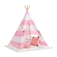 Pink With White Stripes Children Kids Summer Garden Room Teepee Tent Play House Wigwam Cotton Canvas Indoor Outdoor Camping