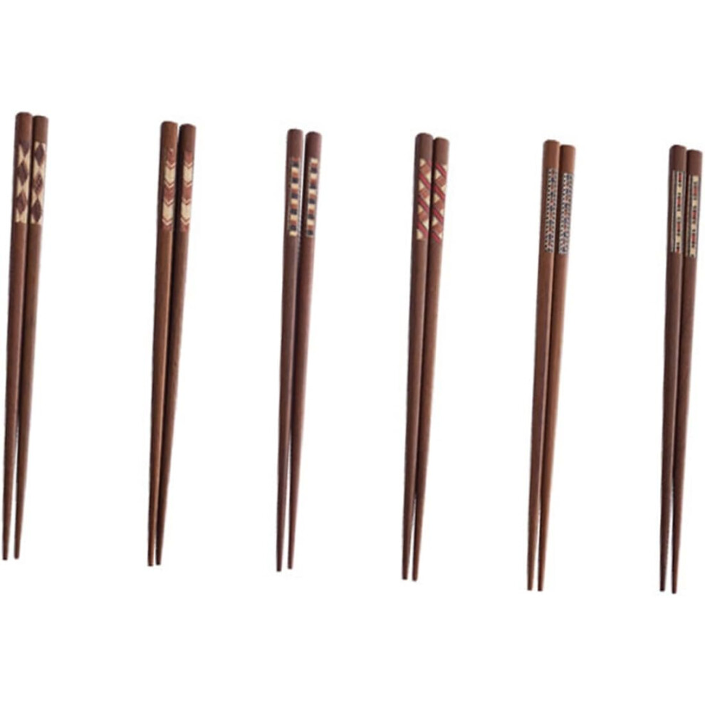 Kit de 6 paires de baguettes japonaises en bois, réutilisables, antidérapantes, pour nouilles de riz et sushis