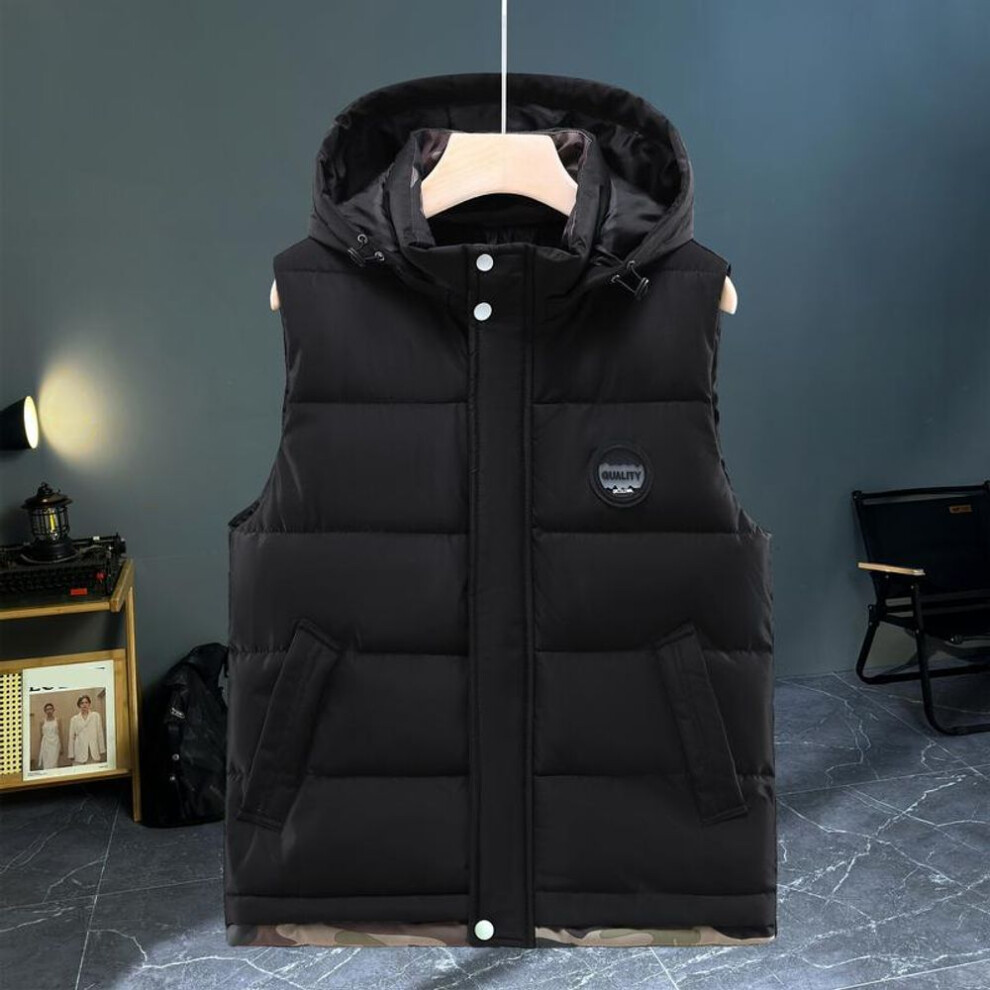 (7XL, black) Autumn Winter Sleeveless Jackets Men Outerwear Fashion Thick Warm Plus Size Men's Vest Hooded