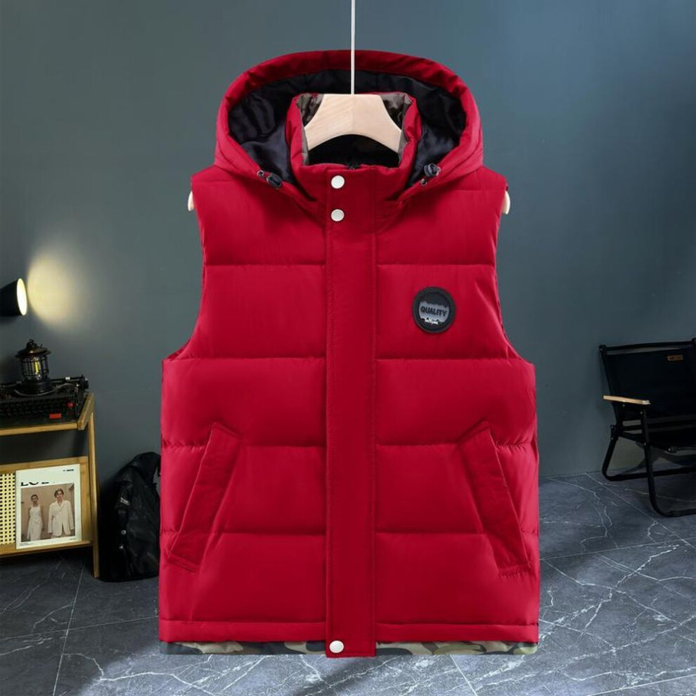 (7XL, red) Autumn Winter Sleeveless Jackets Men Outerwear Fashion Thick Warm Plus Size Men's Vest Hooded