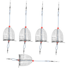 Lot de 5 paniers à appâts de pêche en acier inoxydable robuste, faciles à utiliser et à transporter