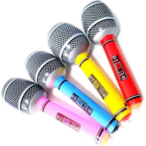Lot De 12 Microphones Gonflables 53 X 26 Cm - Accessoires De Fête, Anniversaire, Karaoké - Réutilisables, Faciles à Gonfler