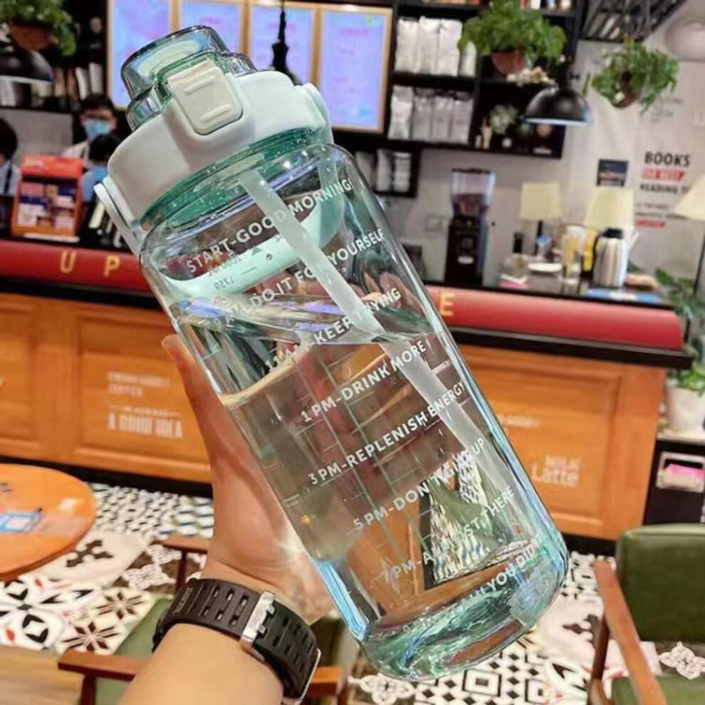 (green) 2 Liter Water Bottle With Straw Female Jug Girls Portable Travel Bottles Fitness