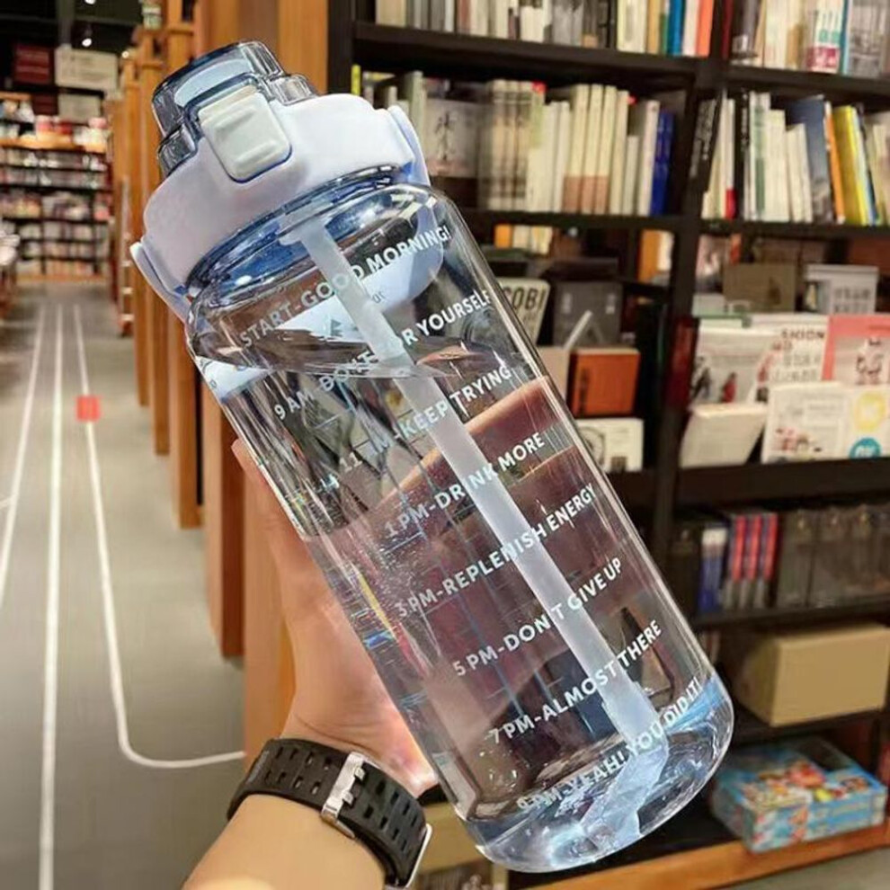 (blue) 2 Liter Water Bottle With Straw Female Jug Girls Portable Travel Bottles Fitness