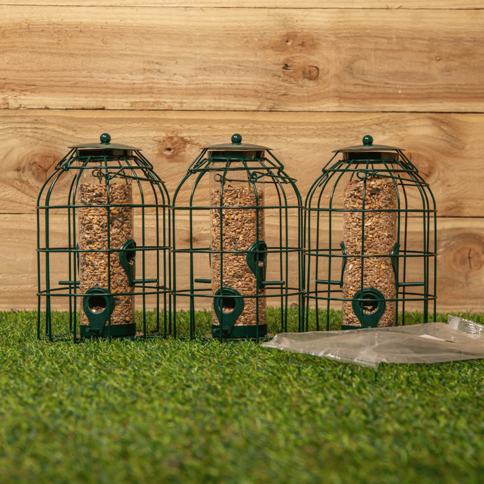 Pack of 3 Samuel Alexander Metal Hanging Bird Seed Feeder with Squirrel Guard & Pack of Seed Feed