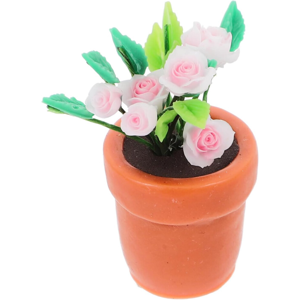 Maison de poupée miniature, modèle bonsaï, pot de roses roses, décoration élégante pour mini maison, bricolage, loisirs créatifs
