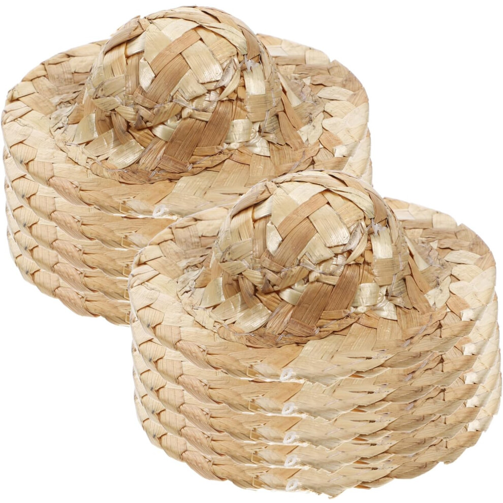 Lot de 12 mini chapeaux haut-de-forme en paille tressée pour poupées, chapeaux décoratifs miniatures