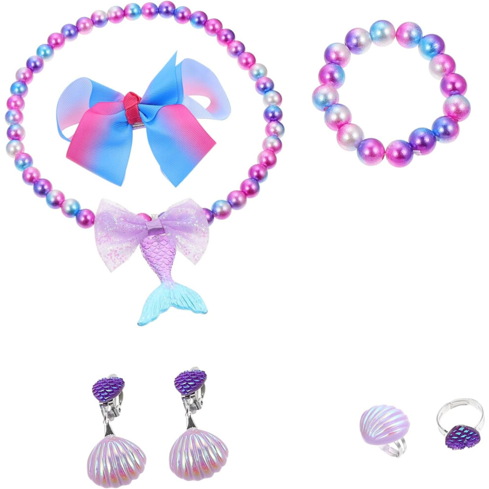 Parures de bijoux princesse pour enfants, ensemble de bijoux sirène, collier, bracelet, clip d'oreille pour voyage et jeu