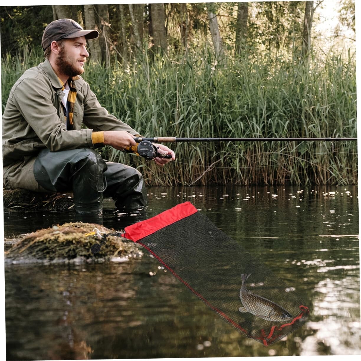 Filet de pêche en nylon avec cordon de serrage, robuste et sans danger ...