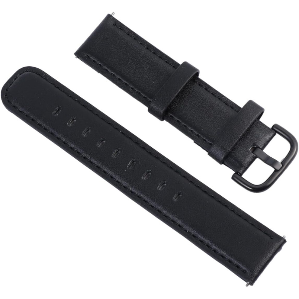 Bracelet de montre connectée en cuir 20 mm, noir, souple, robuste, à dégagement rapide
