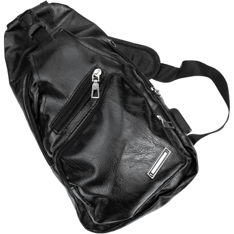 Sac bandoulière noir pour homme, sacoche de poitrine USB, sac à dos, pochette pour téléphone, sac messager, sac à bandoulière noir