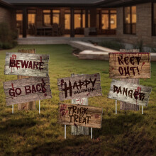 Große blutrote, gruselige Halloween-Yard-Schilder: Außendekorationen mit Einsätzen, Vorsicht und "Haltes" -Schilder