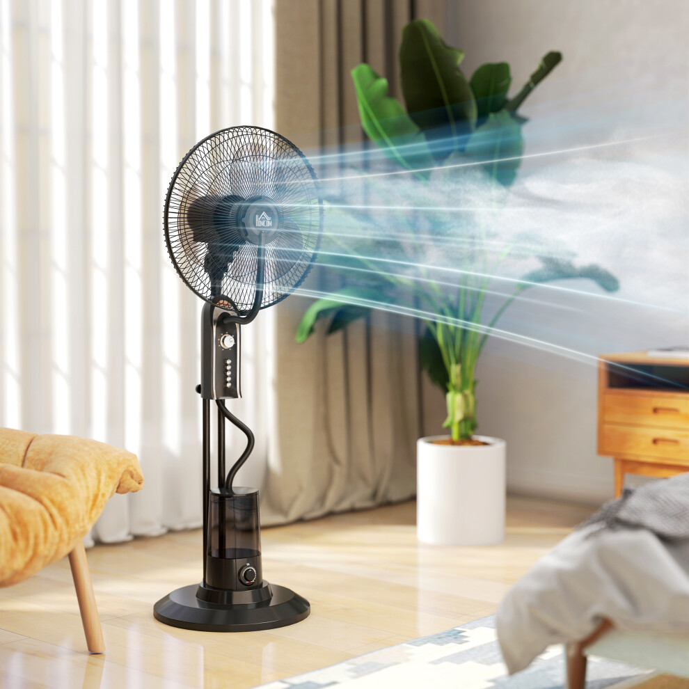 Homcom Spray Misting Fan, Pedestal Fan W/ Oscillation, Tilt, 4 Speeds