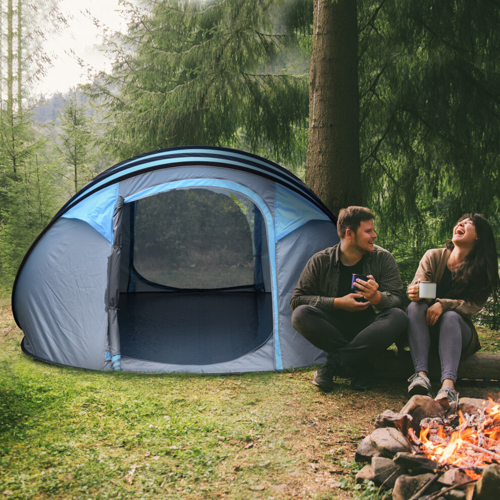 Outsunny Camping Tent Dome Pop-Up Tent With Windows For 4-5 Person Sky Blue