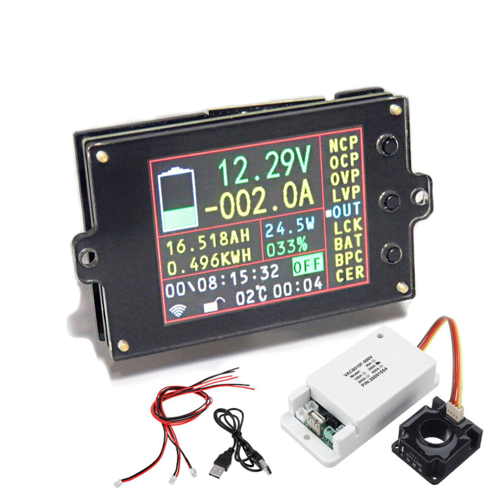 (50A) DC 500V 50A 100A 200A 300A 500A Wireless Voltage Meter Ammeter Solar Battery Charging Coulometer Capacity Power Detect Tester
