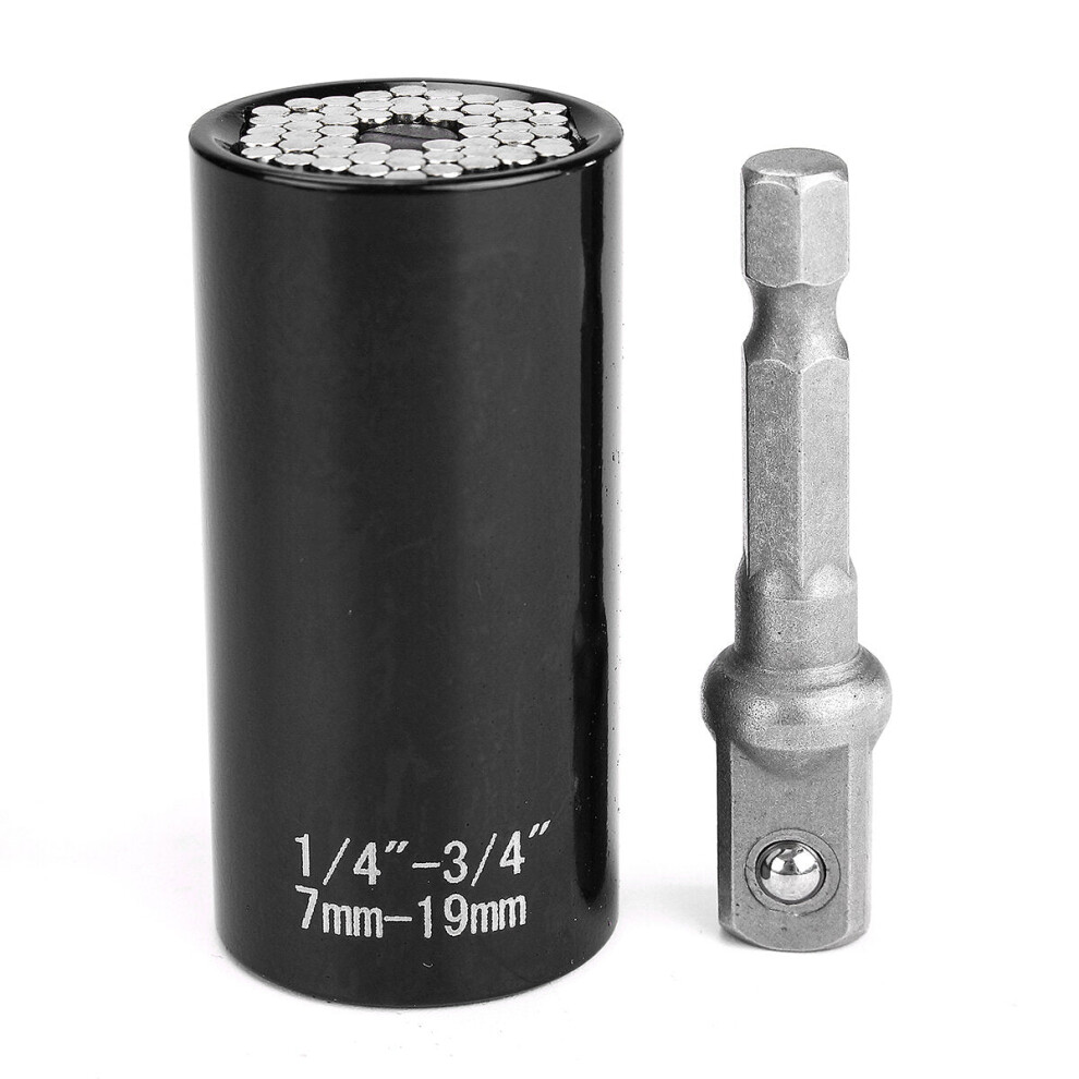 (Black) 7-19MM Universal Socket Adapter Wrench Sleeve with Power Drill Adapter Tool