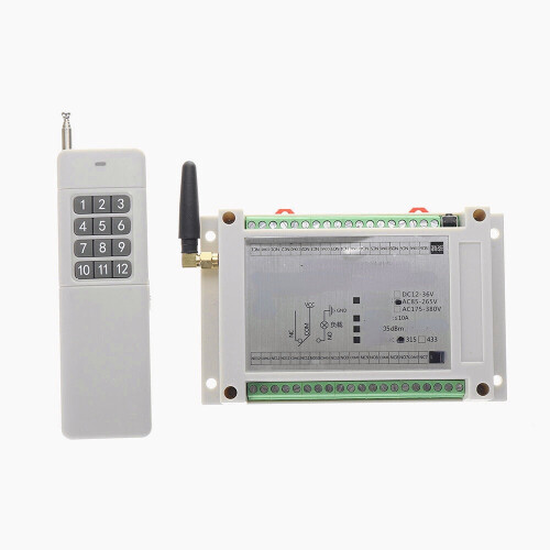 (12V-48V) 12V-24V 220V 12-way 10A Industrial-grade High-power Wireless Switch Learning Code Switch with 12-key Remote Controller