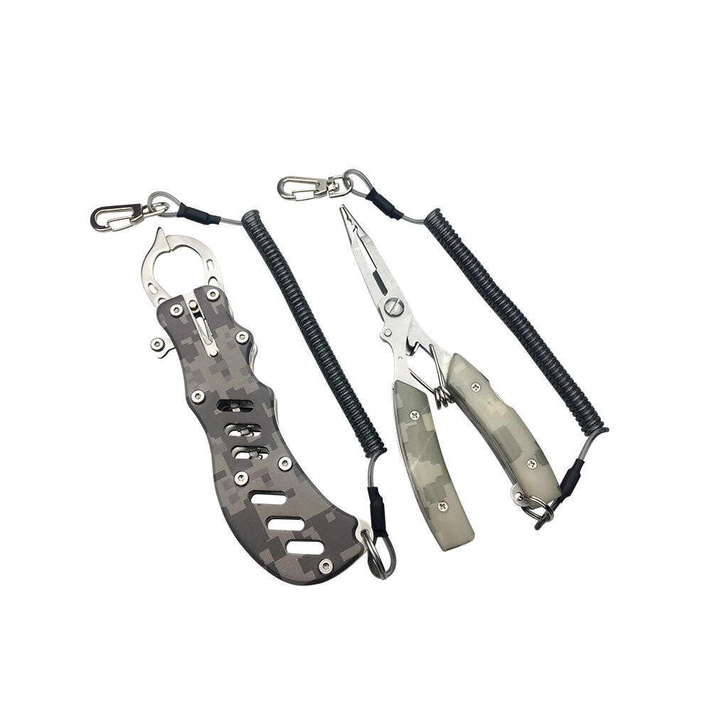 2PCS Stainless Steel Camouflage Fish Pliers Set Fishing Gripper Set Outdoor Portable Fishing Tool