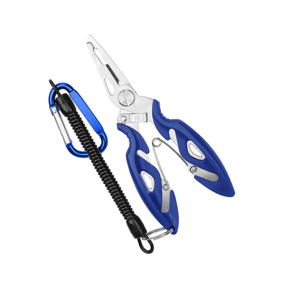(Blue) Fishing Pliers Stainless Steel Fish Hook Remover Fishing Accessories Saltwater Braid Line Cutter Scissors Fish Tong Fishing Tool