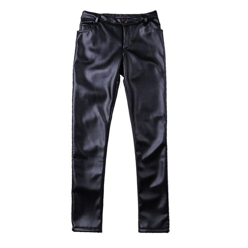 (black, 36) Thin Leather Pants Men's Moto Pants Spring Summer Fashion Color Elastic Slim Fit Pu Trousers Windproof Waterproof Man Bottoms