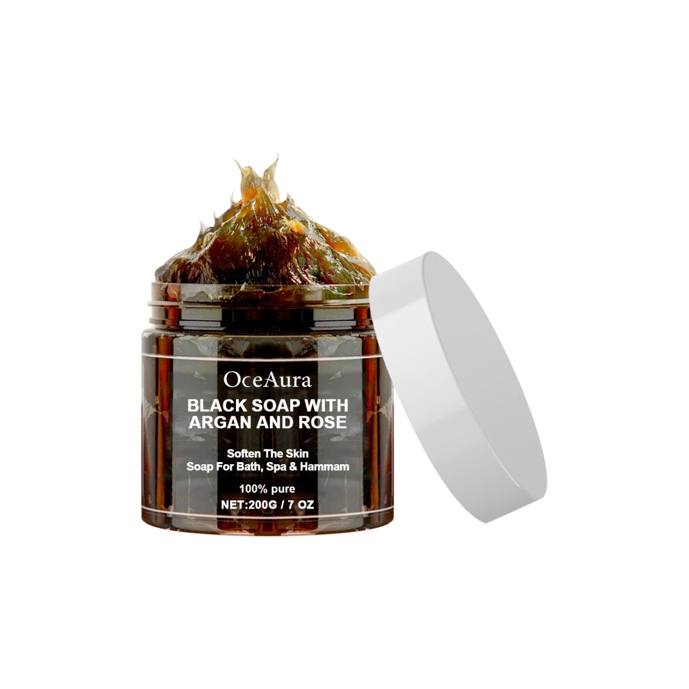 OceAura Black Soap With Argan And Rose, Deep Cleansing Moisturizing Skin Deodorizing Long-Lasting Cleansing Soap