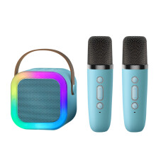 (Blue) K12 Wireless Microphone Karaoke Machine Bluetooth Speaker KTV HiFi Sound RGB Lights Bluetooth Speaker