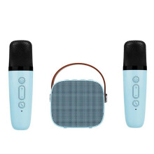 (blue with 2 mic) Mini Karaoke Machine for Kids and Adults Portable Speaker With Wireless Microphone for Home KTV Birthday