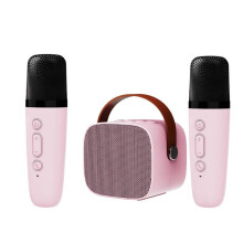 (pink with 2 mic) Mini Karaoke Machine for Kids and Adults Portable Speaker With Wireless Microphone for Home KTV Birthday